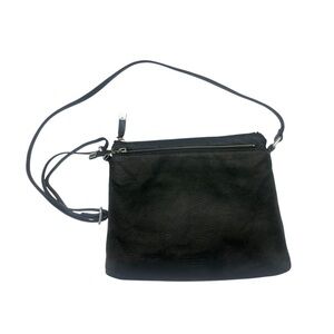 Margot New York Double Zip Soft Black Pebbled Leather Crossbody Bag